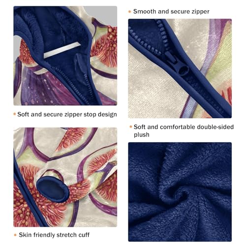 Fig Pattern Print Design Toddler Fleece Jacket Girl Boys Hooded Fleece Jacket Coat Warm Outwear Zip-up 3-10T3