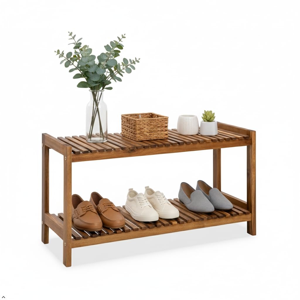 Amazon.com: VICTORY RELAX Solid Acacia Wood Shoe Rack, 2-Tier Long