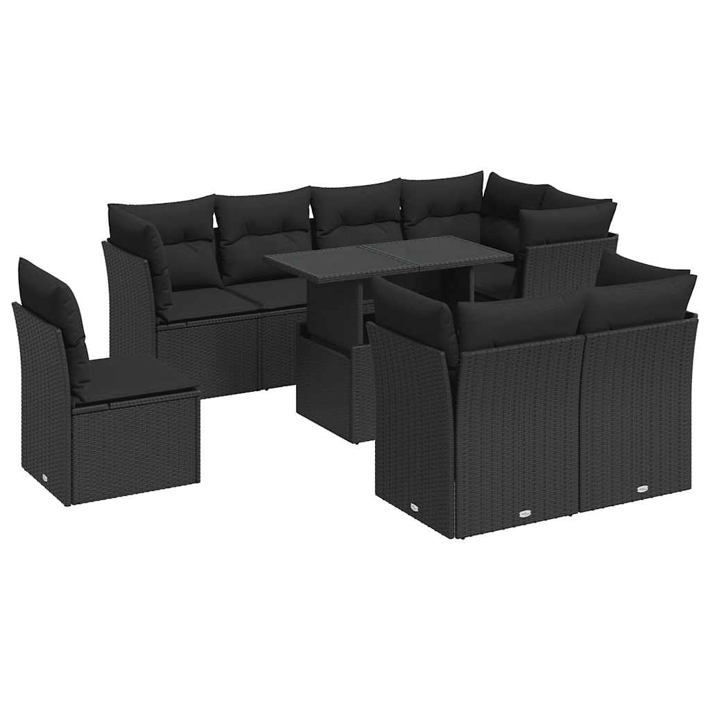 Zestaw Sofas Ogród 9-częściowy czarny syntetyczny rattanowy