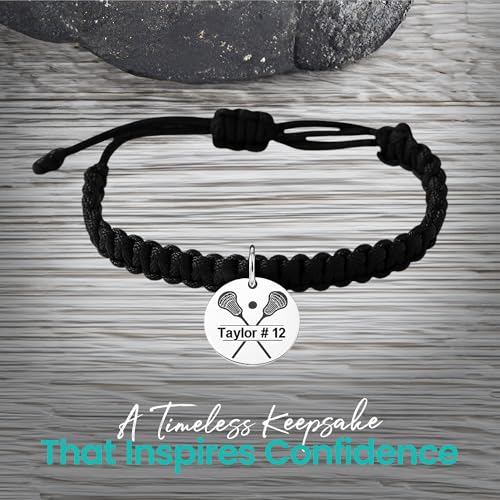 Personalized Lacrosse Bracelet – Custom Engraved Stainless Steel Charm with Jersey Number – Adjustable Rope Jewelry – Gift for Lacrosse Player or Team3