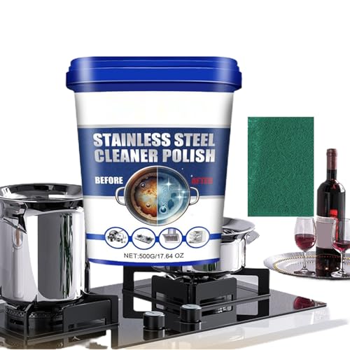 ステンレス鋼用クリーニングワックス, 調理器具用クリーニングペースト 強力ステンレス クリーナー 付属クロス付き, 多機能 キッチン用品 油汚れ除去 家庭用 業務用 掃除道具