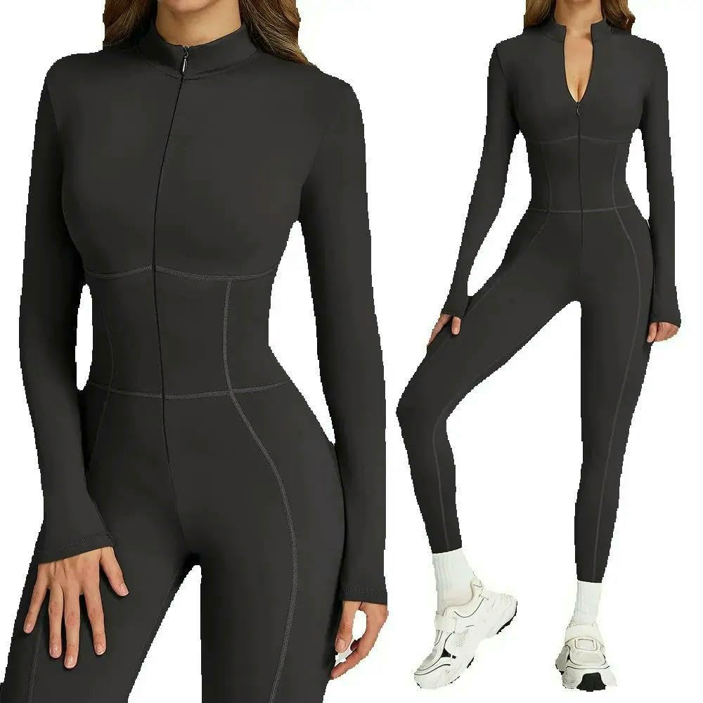 QXDZSW Combinaison de yoga d'hiver pour femme Combinaison une pièce Vêtements de sport pour femmes Barboteuses à manches longues Salopette haute élastique Body