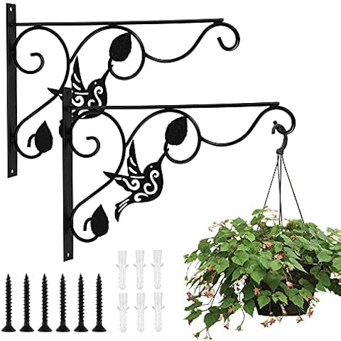Sinoer 2 Pcs Hanging Basket Bracket Outdoor Plant Hooks, Hanging Basket Hooks, Metal Bird Garden Hanging Hooks Wall Plant Hanger Brackets for Hanging Plants Lanterns Bird Feeders Cover