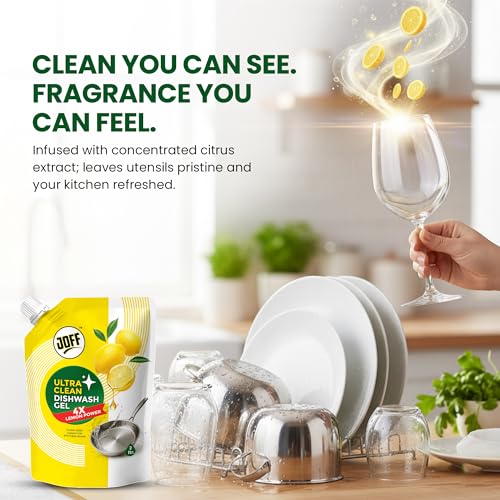 Image of Joff Ultra Clean Dishwash Liquid Gel 2L Refill | Advanced Degrease Technology | Instantly Cuts Tough & Burnt Grease | Low Foam Easy Rinse | Lemon Fresh | Value Refill Pack