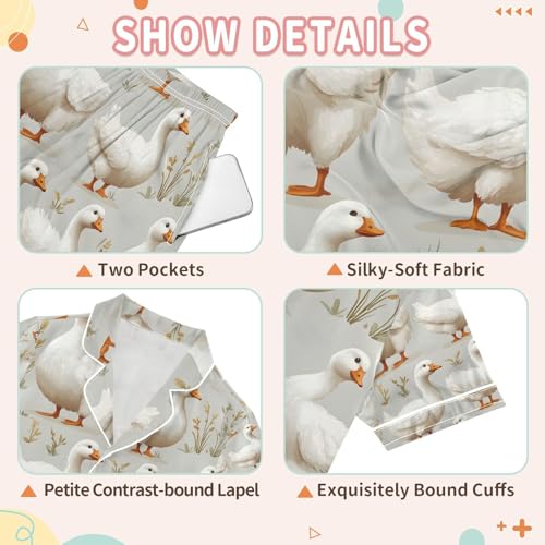 senya Cute Fat Geese Satin Summer Pajama Sets Silk Short Sleeve Button Down Sleepwear3