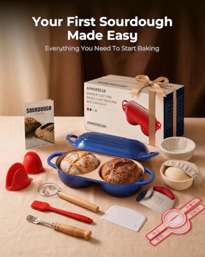Image of Sourdough Bread Baking Kit with Double Loaf Cast Iron Bread Pan, Blue