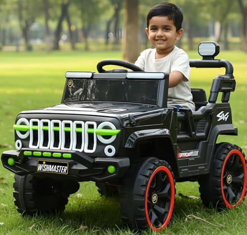 Image of Wishmaster 4x4 Kids Electric Ride On Jeep with Remote Control | Battery Operated Car for Kids 2-6 Years | RGB LED Lights, Bluetooth Music | Birthday Gift | 1-Year Warranty On Motors & Motherboard