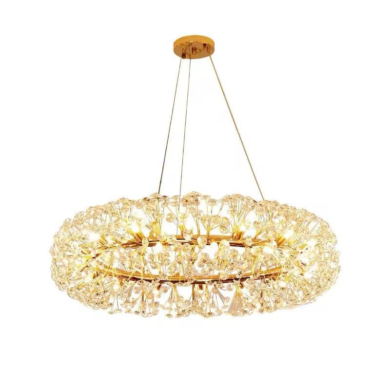 Image of Modern Ring Crystal Chandelier - Luxury Gold Ring Pendant Light for Living Room, Dining Table & Bedroom| 500mm