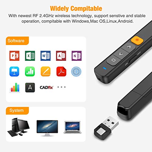 DinoFire Wireless PowerPoint Presentation Clicker Remote, 2 in 1 Type C and USB A RF 2.4GHz PPT Presentation Presenter Laptop Clicker Pointer Slide Advancer with Hyperlink Volume Control - Thumbnail 4