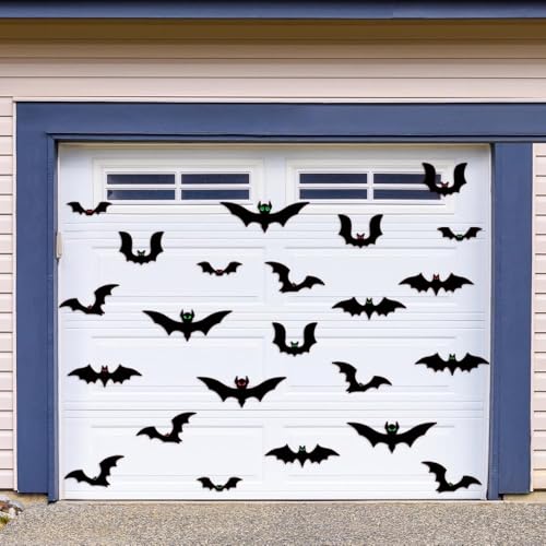Image of Magnetic Bats Halloween Decorations – 23 PCS Spooky Garage Door & Car Decor with Individual Eyes, Waterproof PVC for Outdoor & Indoor Use (Fridge, Mailbox, Metal Surfaces)