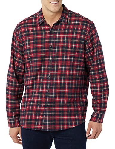 Image of Amazon Essentials Men's Regular Fit Long-Sleeve Flannel Shirt, Soft Brushed Cotton, Lightweight yet Warm