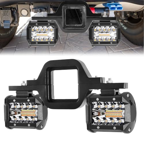 BESTZHEYU 4 Inch 60W Led Pods with 3 Inch Tow Hitch Mounting Brackets Backup Reverse Lights Rear Light Bar for Pickup ATV SUV Truck Trailer Boat with White and Amber Beam