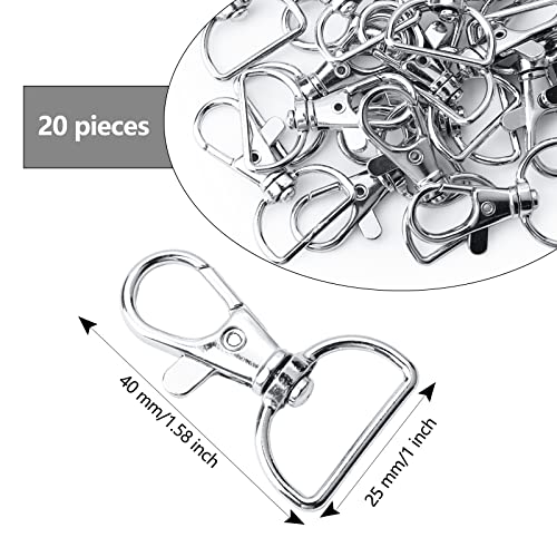 20 Pcs Swivel Lobster Clasps with D Rings, 1 inch Silver Swivel Keyring Clasps for Crafts Bag Making Jewellery Making Lanyard Pet Leashes Ropes