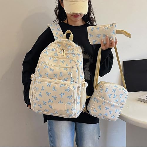 Bow Backpacks Set, Cute Kawaii Backpack Set, 3pcs Coquette Bow Daypack Rucksack with Multi-pocket (#B)4