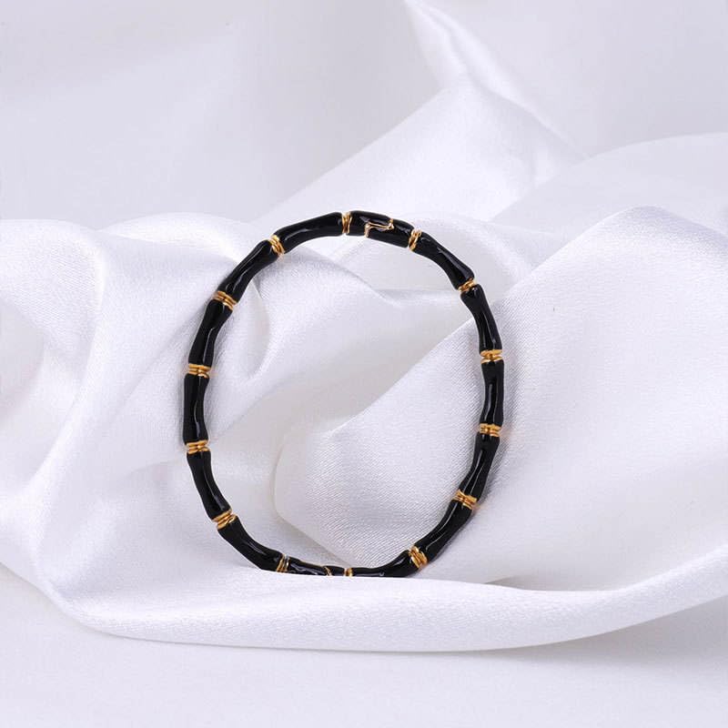 Image of Okos Black and Gold Bamboo Style Bracelet for Women and Girls, Lightweight Fashion Jewelry, Trendy Classic Wear, Gift for Her BR1000074BLK