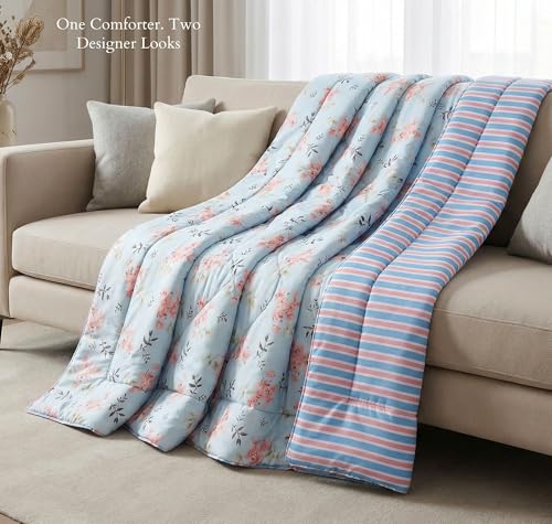 Image of BSB HOME Cloud Cotton Reversible AC Comforter for Double Bed | Super Soft 220 GSM Quilt /Duvet /Dohar | Lightweight All-Season Comforter | 88 x 90 Inches (1 Piece) (Aqua, Pink)
