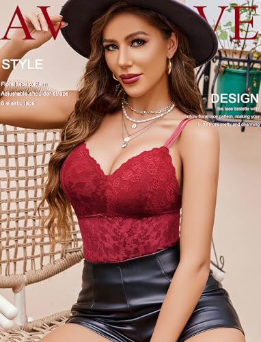 Image of Avidlove Lace Bralette for Women V Neck Camisole Lingerie Spaghetti Strap Tube Slim Tank Top