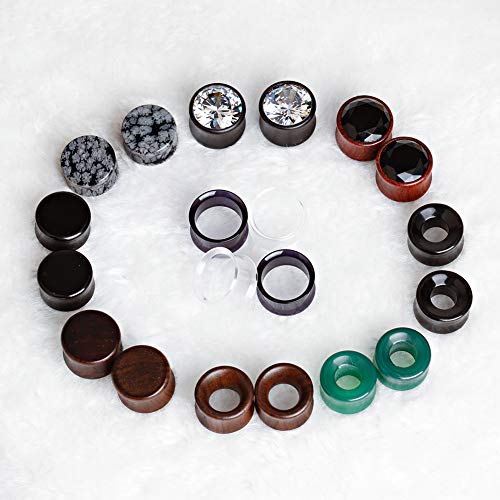 TBOSEN 20 pcs Set Mixed Stone Ear Plugs Wood Tunnels Double Flare Saddle Stretching Gauges Expander Body Piercing Set Gauge 2g - 5/8 inch3