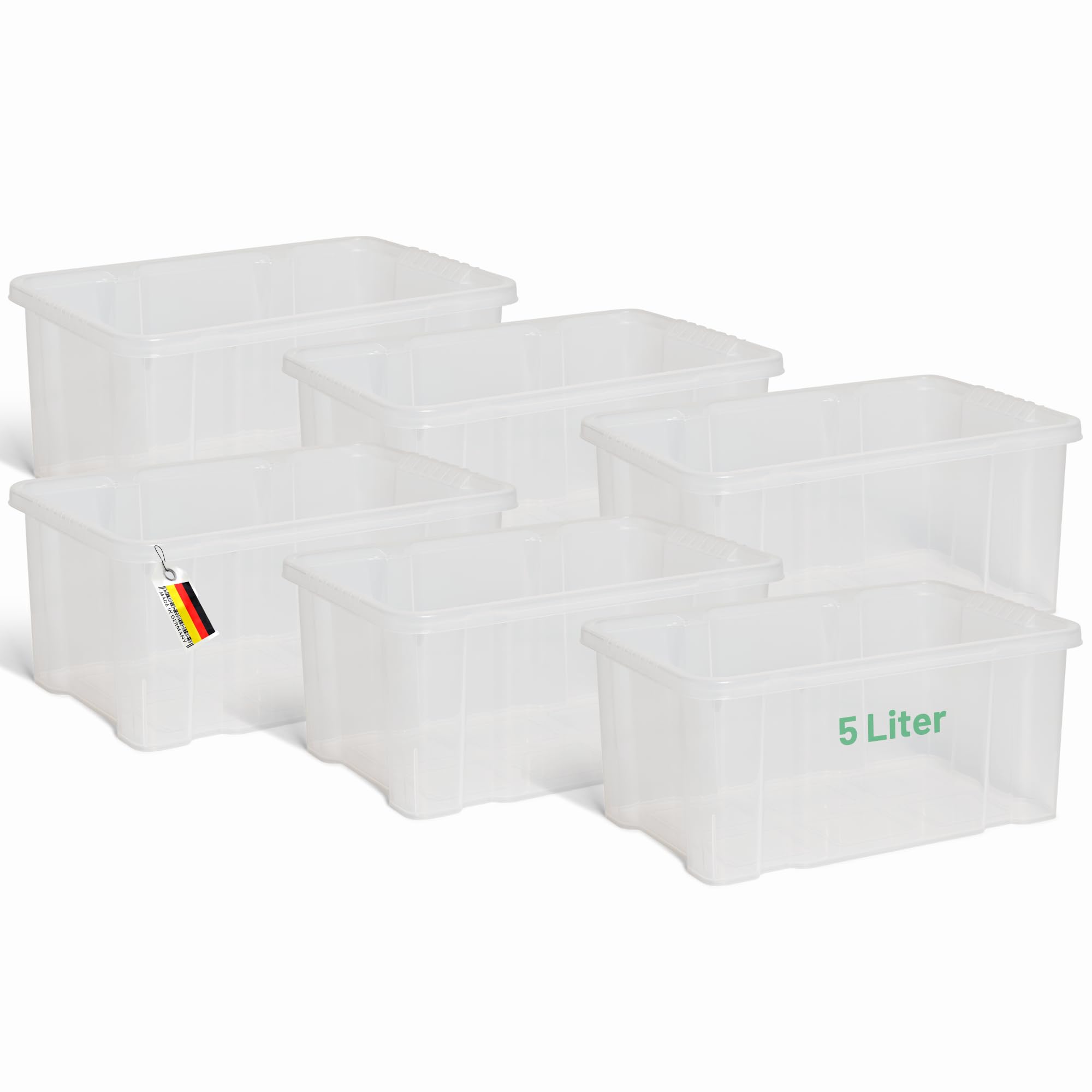Novaliv 6 scatole portaoggetti senza coperchio, 5 l, 30 x 19 x 14 cm, trasparenti, impilabili, in plastica, senza BPA