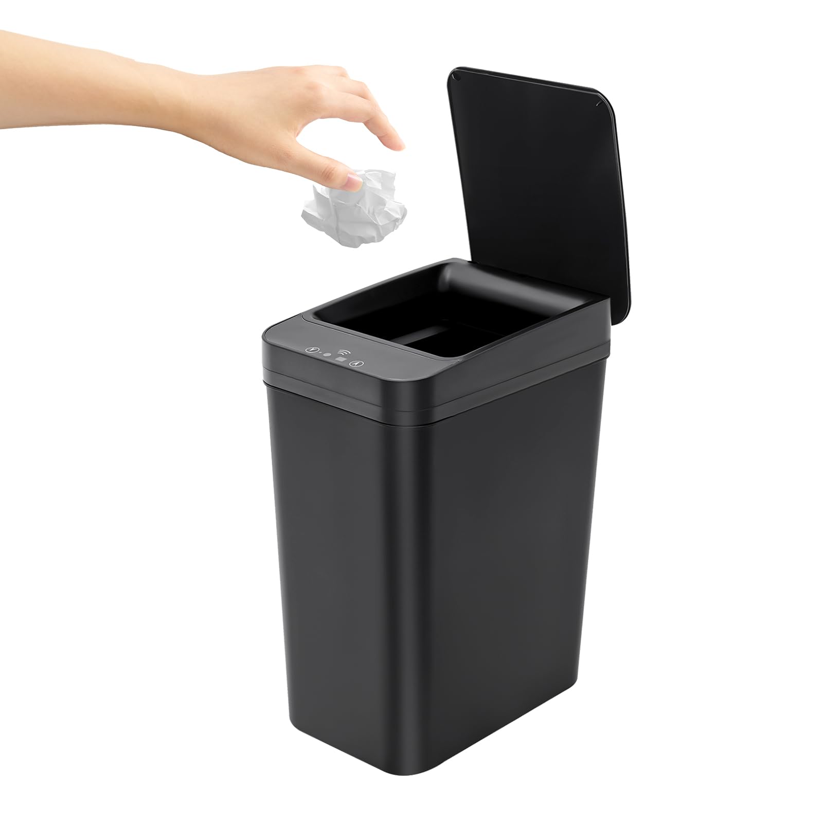 Automatyczny kosz na śmieci z czujnikiem, 9 l, z pokrywą, niski poziom hałasu, elektryczny kosz na śmieci do łazienki, kuchni, salonu, sypialni, biura, 15,8 x 23,5 x 32 cm (czarny)