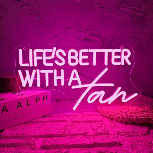 Image of Allball Life'S Better With A Tan Neon Sign, USB Powered Dimmable LED Neon Light, for Summer Tanning Home Room Wall Decor Tropical Vacation Decor, Office Or Gift for Summer Lovers(14.1 * 7.8 In)