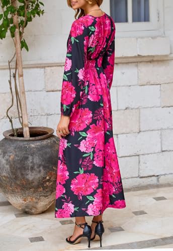 Image of Maxigerui Women's Long Sleeve Floral Maxi Dress 2026 Spring Summer Wedding Guest Dress Red Floral L