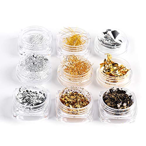 Shiny nails 9 boxes of golden silver nail art sequins different shapes transfer foil feminine charm accessories DIY decorations
