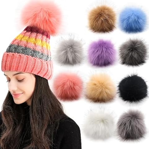Etomiel 6 Inch Large Faux Fur Pompoms, 10 Pcs Pompoms for Hats with Elastic Loop for DIY Crafts, Removable Knitting Accessories poms for Beanies Keychain Scarves Bags (Mixed Colors) Cover