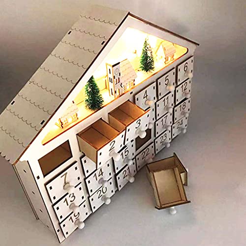 Houten Huis Kerst Countdown Adventskalender met 24 laden LED Licht Decor Countdown tot Kerstmis - Image 8