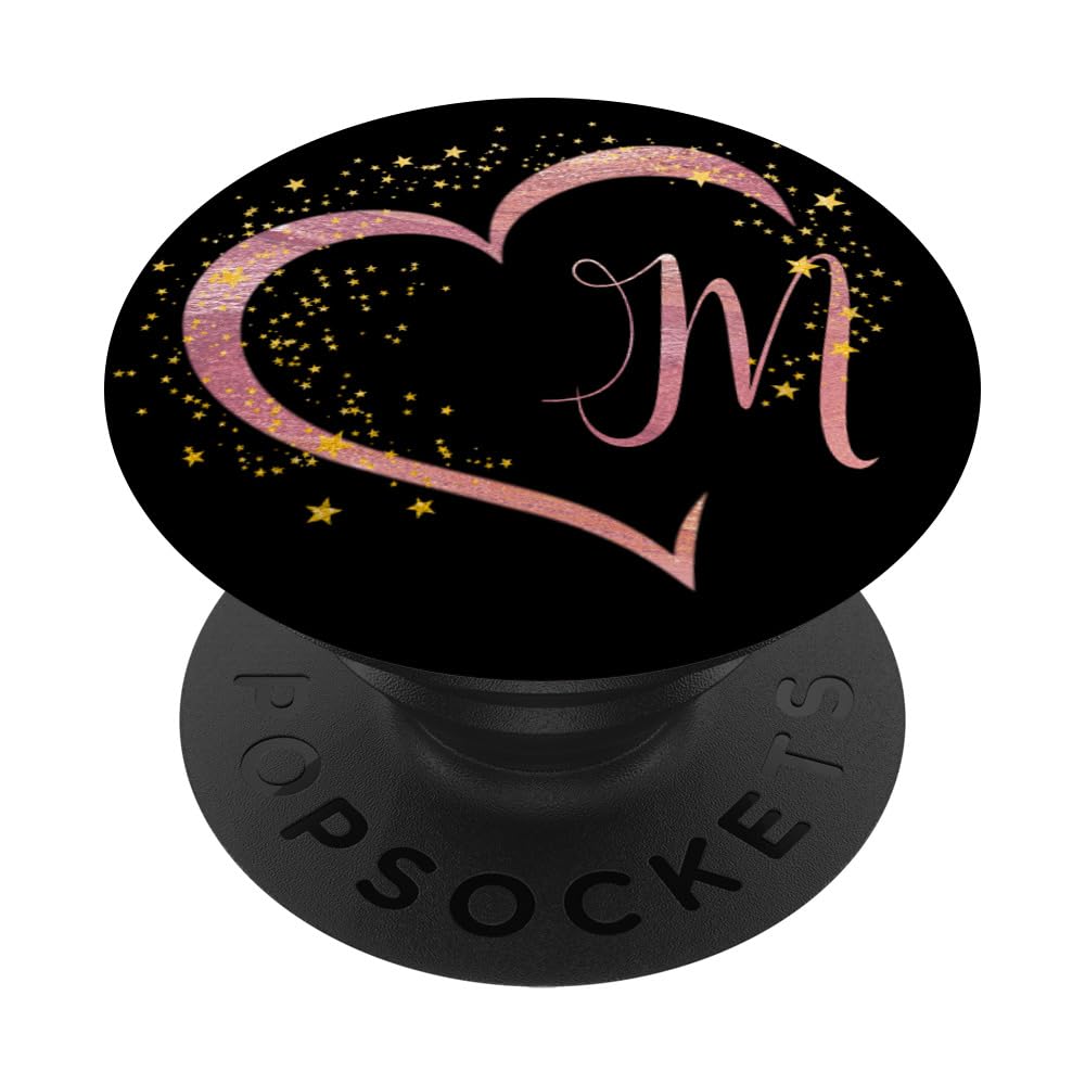 Letter M Initial Rose Pink Heart Monogram PopSockets Adhesive PopGrip