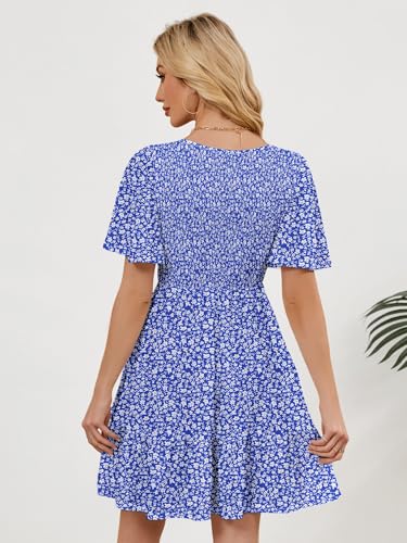 Image of UEAL Womens Cute Floral Smocked V Neck Flutter Sleeve Sundress with Pockets Casual Spring Summer Dresses for Women 2026