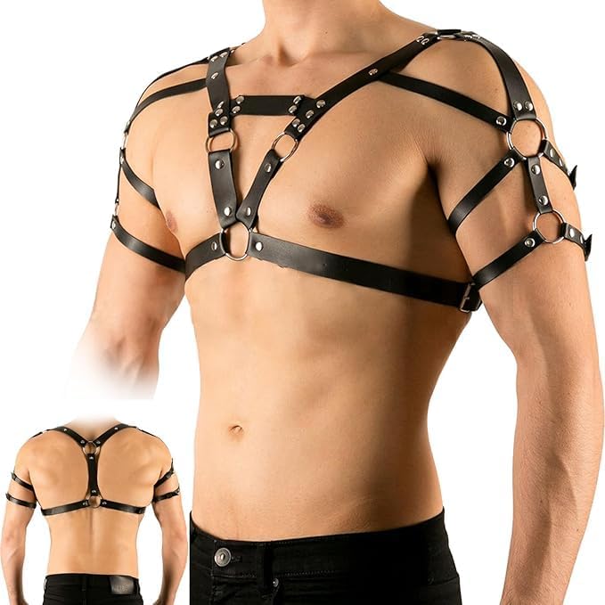 Leather harness for men S&M mens body chest harness belt adjustable PU leather punk arms chest harness bondage strap BDSM cosplay costume bar nightclub party club fetish clubwear