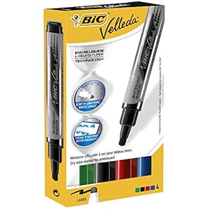 BIC Velleda Tank Whiteboard Stiften Dikke Kogelpunt – Verschillende Kleuren, Pak van 4 Stuks