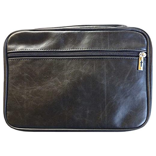 Black Zipper Pocket Leather Distressed Bible Cover Case with Handle, X-Large