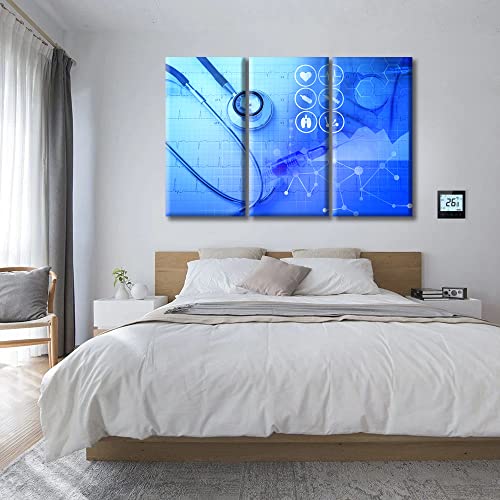 Image of TUMOVO Laboratory Research Canvas Paintings Office Decor Clinical Laboratory Painting Wall Decor 3 Pieces Medical Stethoscope Home Decor Ready to Hang, 60 inch Wx40 H