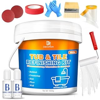 Tub and Tile Refinishing Kit, 1000g Tile Paint Bathtub Paint White for DIY Bathroom Resurfacing, Ceramic, Porcelain Tiles, Glass, Marble Sinks Water Based Waterproof Scratch Resistant Tools in Bucket