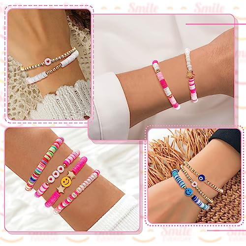 Lietoi LT-COLORFUL STRING 16PCS 16Pcs Preppy Heishi Bracelets Set Colorful Smile Heart Star Evil Eye Beaded Polymer Clay Pearl Stackable Charm Y2K Summer Beach Bohemian Layering Bracelets Jewelry thumb #4
