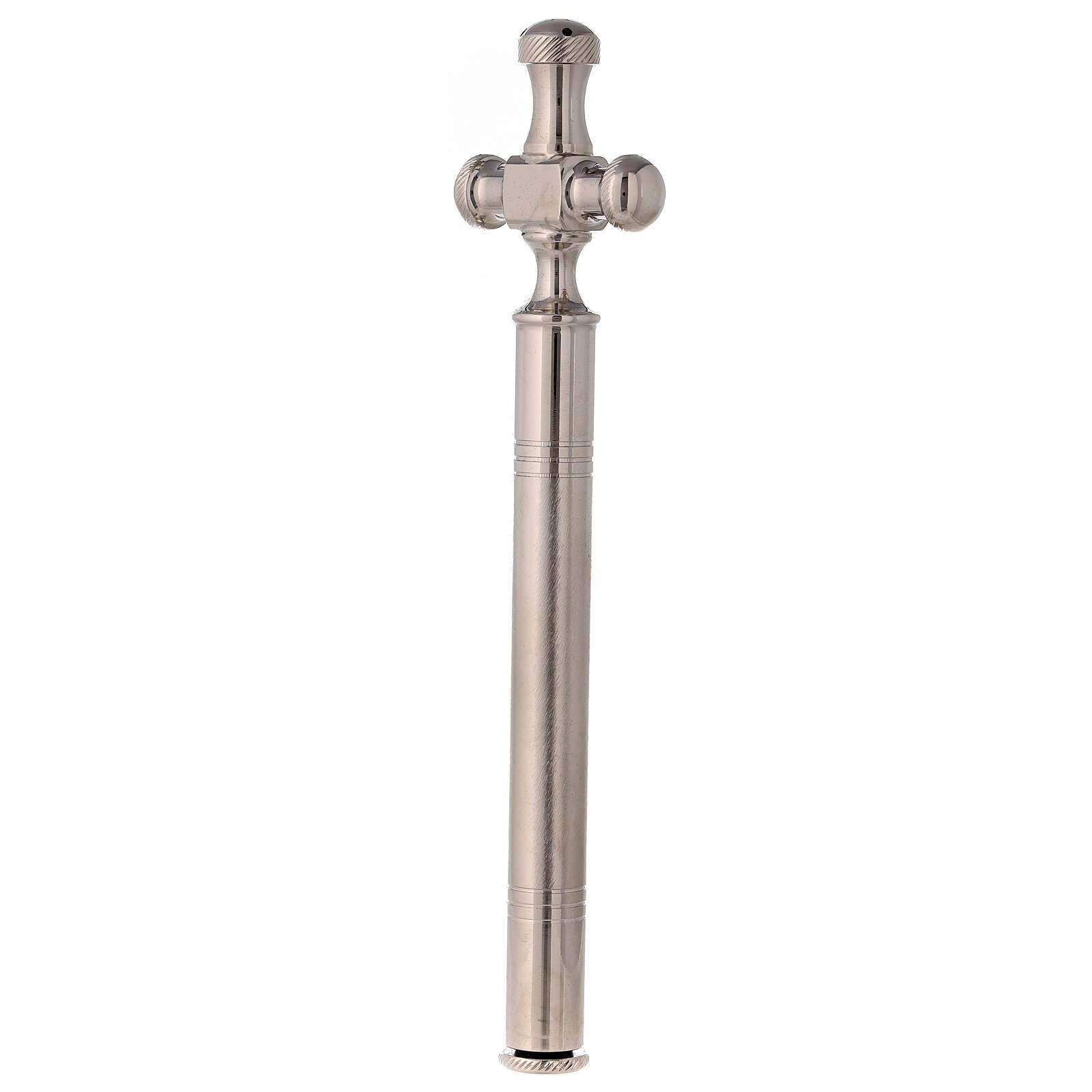 Holyart Accessori per Benedizione: Aspersorio Croce Ottone Argento 20 cm