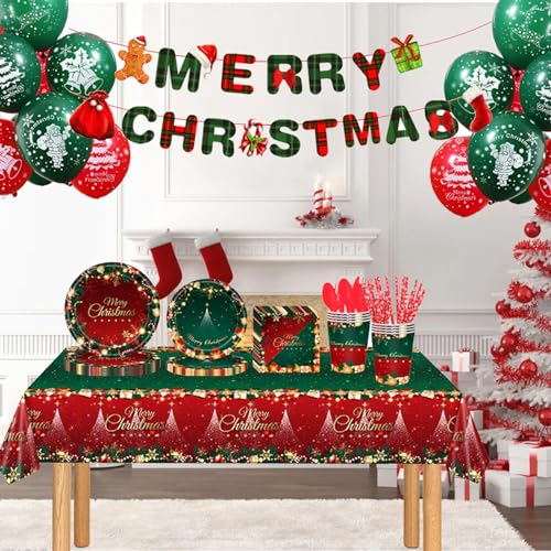 Temeisi SD-CJ Christmas Disposable Plates Set, 25 Set Christmas Disposable Plates For Party, Napkin Cutlery Plate Straws Tablecloth Banners For New Year Party Supplies Christmas Decor thumb #6