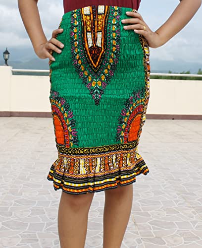 RaanPahMuang Ladies â€‹Tight Fully Smocked Pull in Skirt Frilled Dashiki Pattern Cotton2