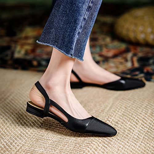 Image of MICIFA slingback flats for women, Round Toe Low heel Sandals Fashion Splicing Dress Shoes for Women