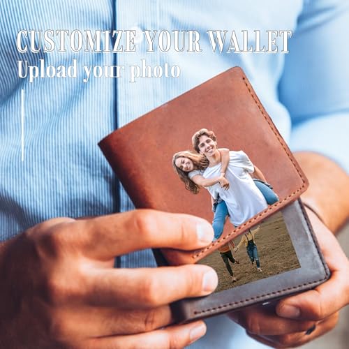 Personalized Leather Wallets for Men with Picture, Custom Photo Wallet Gift for Dad Son Family Father's Day Christmas (Leather)2