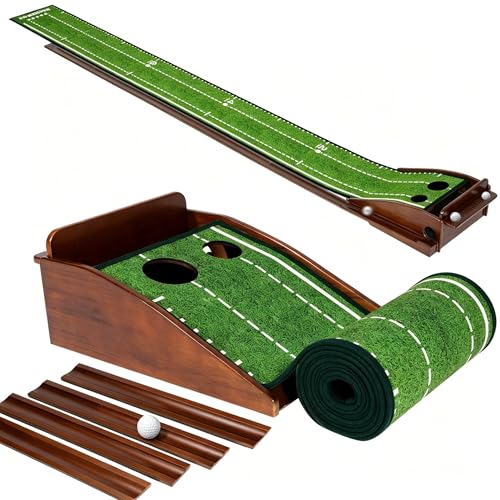 Putting Green Indoor Mat Outdoor Golf Putting Mat with Automatic Ball Return - Ideal for Home...
