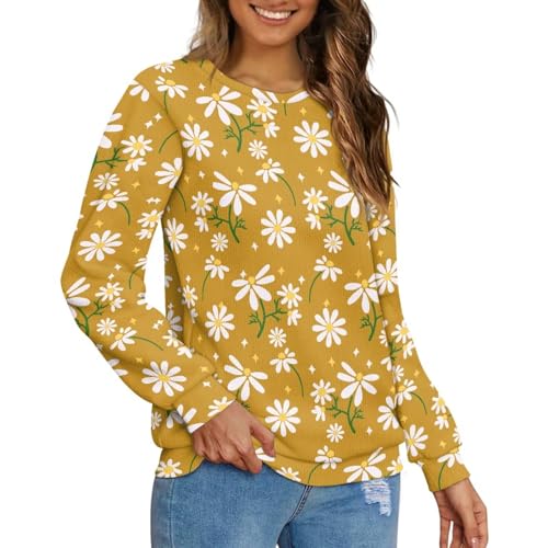 Ypexeognv Daisy Women’s Long Sleeve Sweaters Round Neck Tops Soft