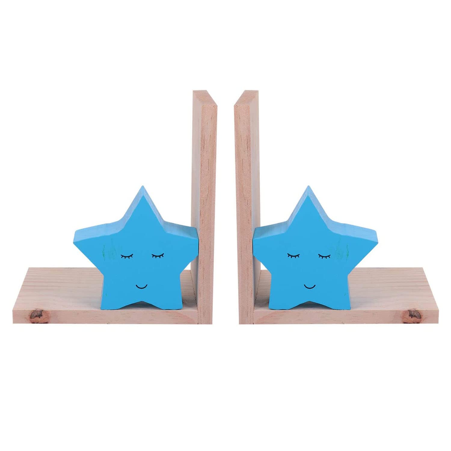 Nacnic Sujetalibros Decorativo Infantil con diseño de Estrellas Azules | Sujetalibros para Niños en Estilo Nórdico | Soportes de Madera para Libros y Estanterías | Book Stand