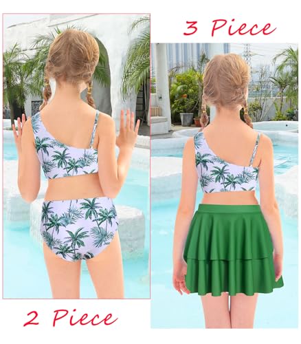 Image of RAISEVERN Girls Swimsuit 3 Piece Bathing Suits Cute Swimwear for 5-12 Years