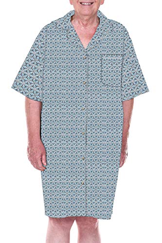Dignity PajamasMens Cotton Short Sleeve Adaptive Open Back Hospice Patient Gown Sleepwear - Blue Dot pattern …