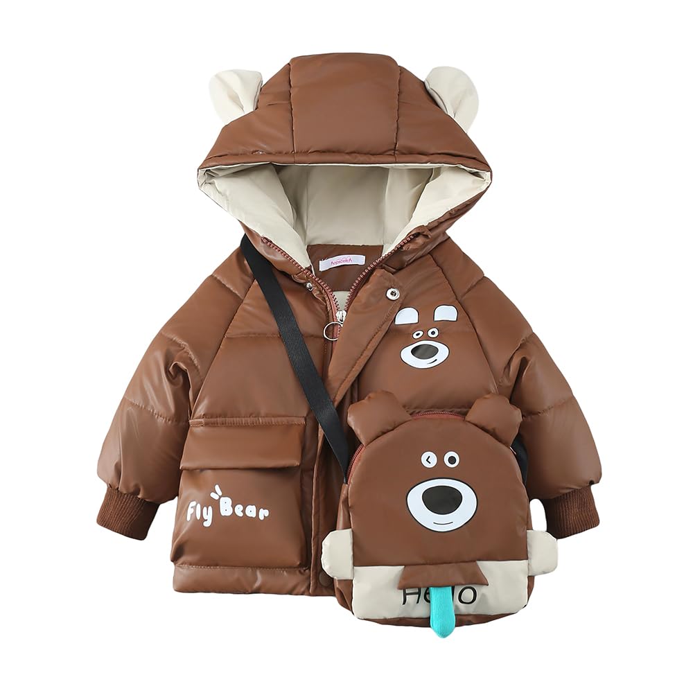 Hopscotch Boys Full Sleeves Brown Bear Ear Hood Puffer Jacket Hopscotch Boys Full Sleeves Brown Bear Ear Hood Puffer Jacket