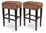 Bird Rock Hand Woven Seagrass Backless Barstool (Bar Height) | Set of 2 | Mahogany Wood Frame | Fully Assembled