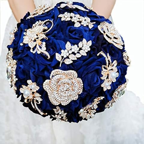 IFFO YIFUwedding Bride Water Drop Wine red Bouquet Navy Blue Wedding Bouquet Luxury Jewelry Proposal Bridesmaid Bouquet Groom Corsage Bride Wrist Flower Wedding Decoration, Navy Blue Orb Bouquet Cover